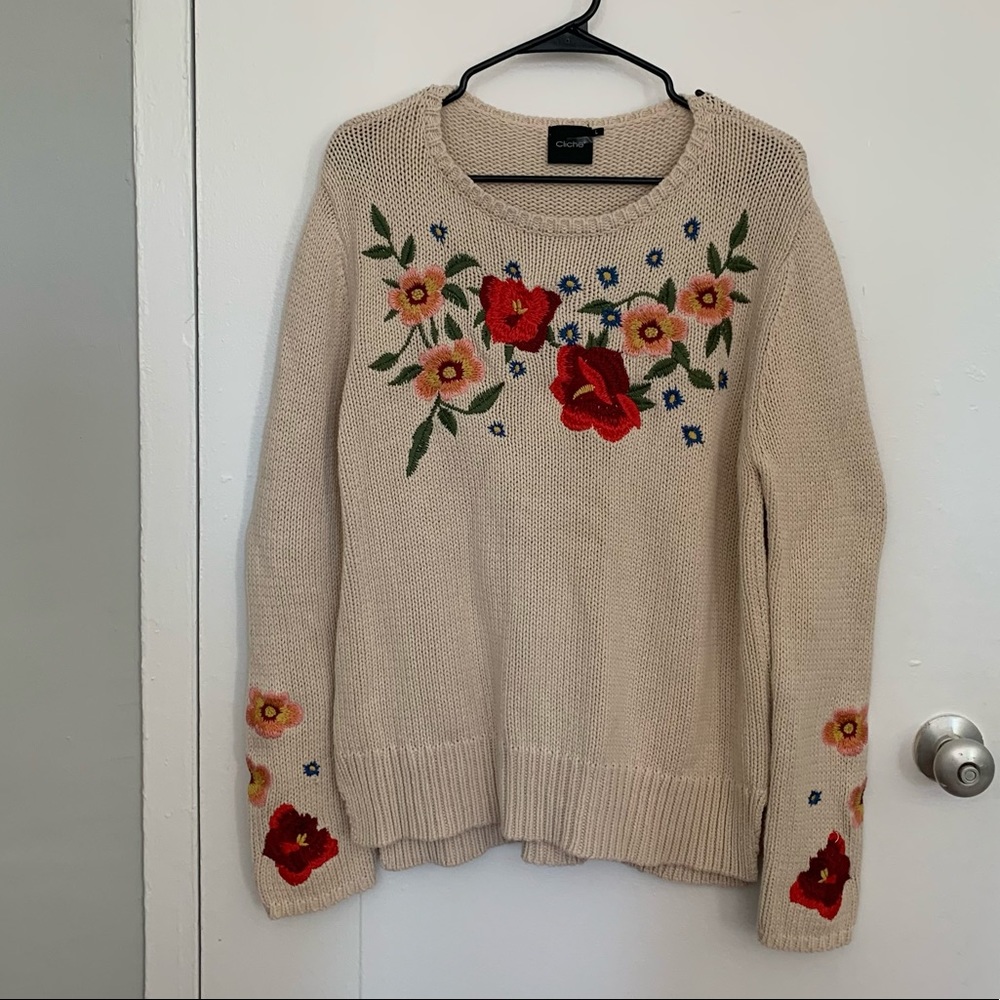 Embroidered Flower Sweater